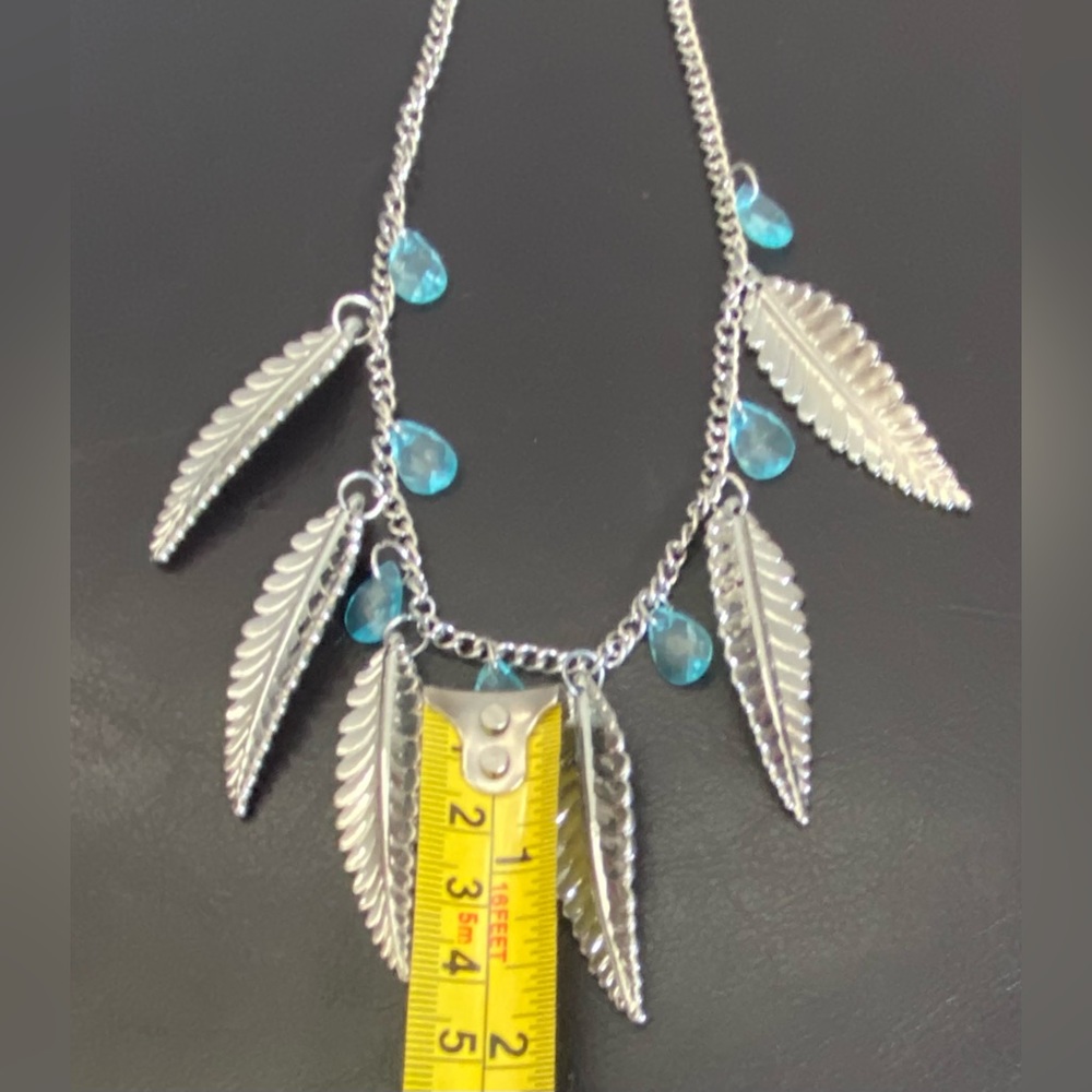 Sliver Feathers with Blue Ball Necklace